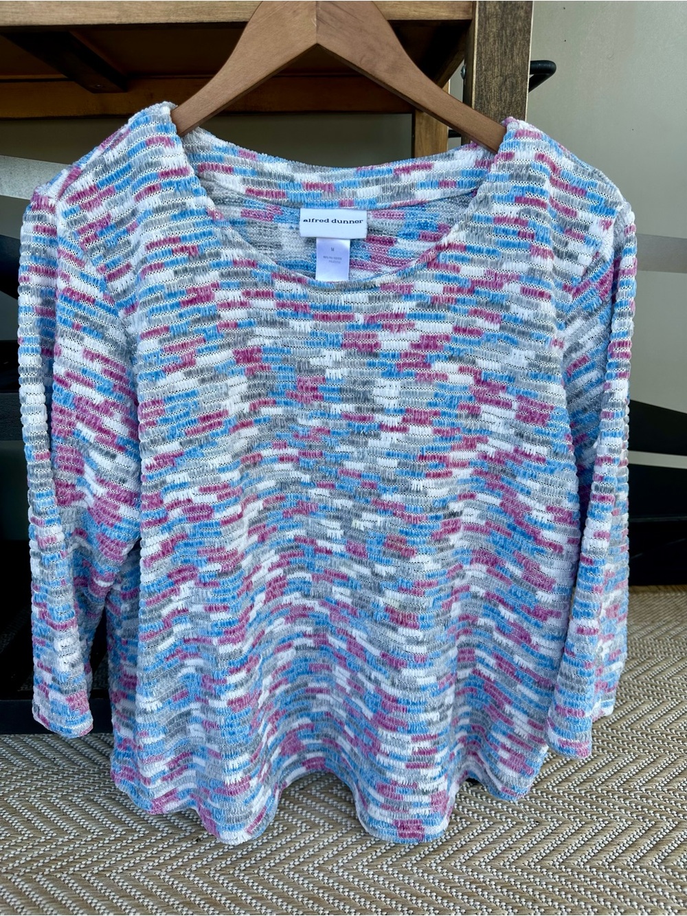 Alfred Dunner Scoop Neck Multicolor Knit Sweater - Blue, Pink, Gray